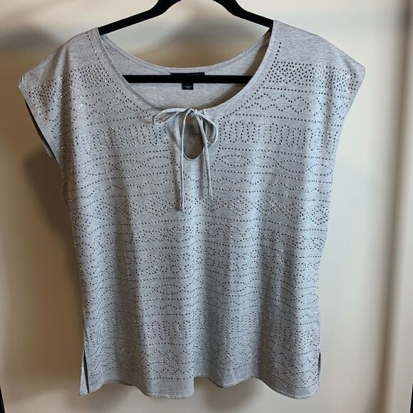 Banana Republic Tops - Banana Republic gray cotton blend beaded top size L